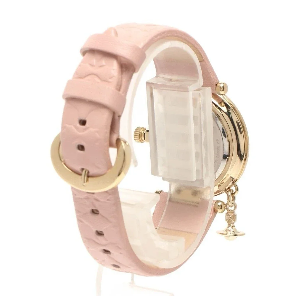 Vivienne Westwood Women's Watch With Box Gold Orb Quartz, Pink Leather Strap